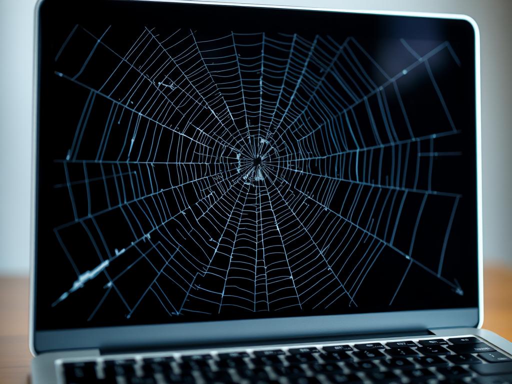 MacBook med revnet skærm der viser typiske skader