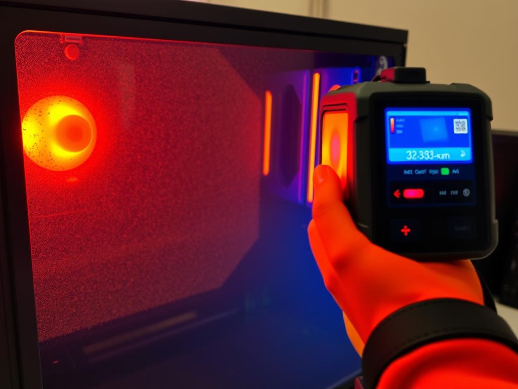 Overophedet computer der undersøges med termisk kamera under PC diagnose og fejlfinding