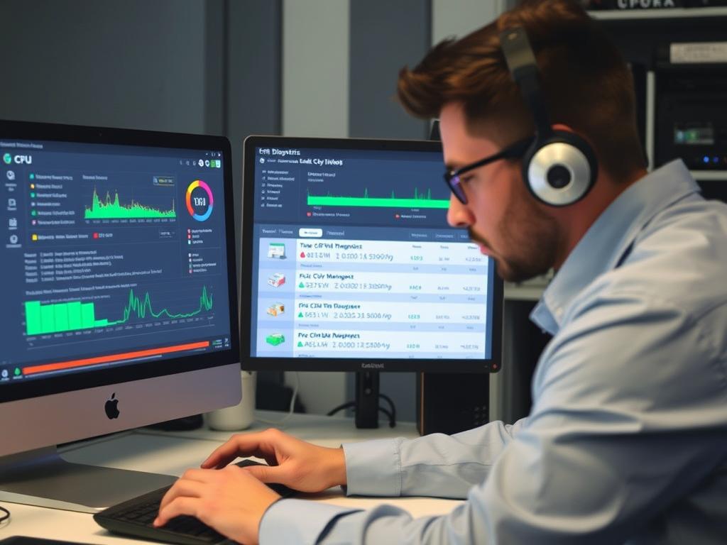 Tekniker der arbejder på en langsom computer under PC diagnose og fejlfinding