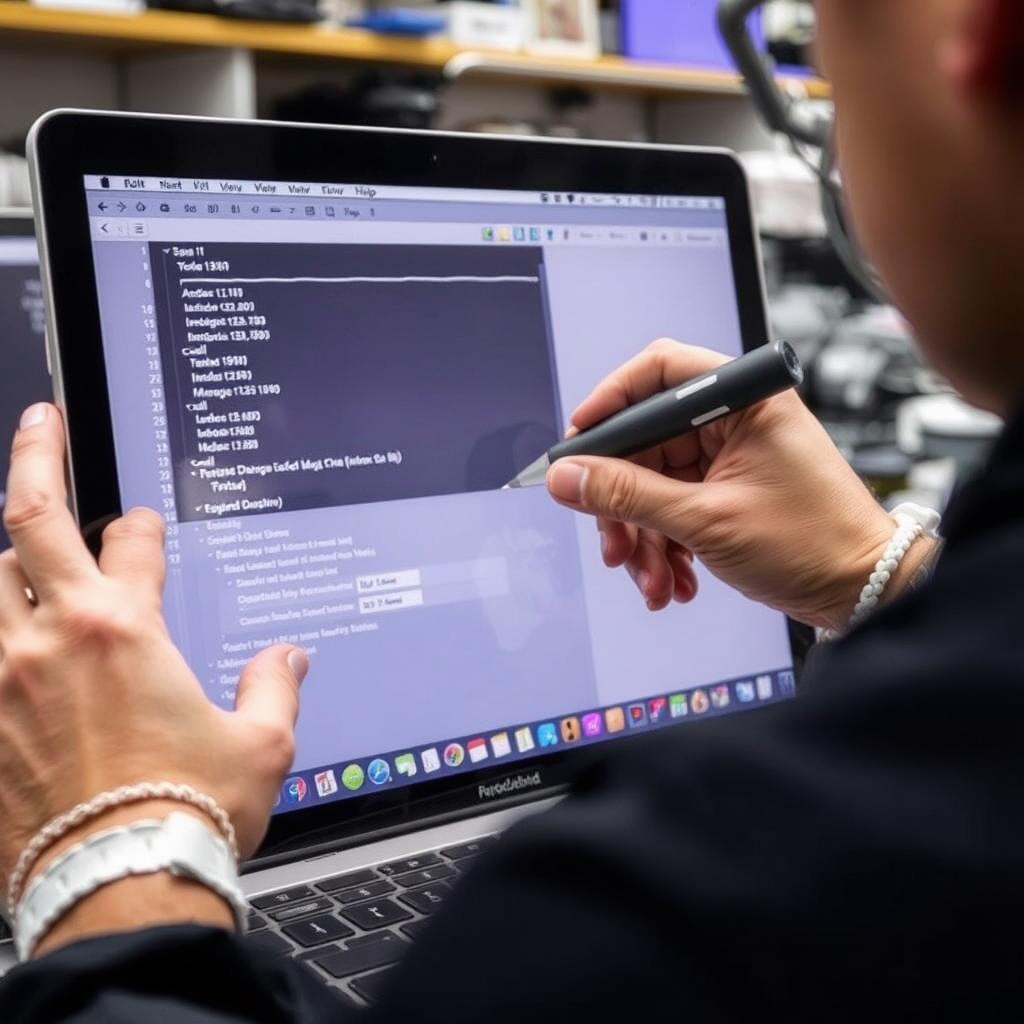 Tekniker der diagnosticerer MacBook skærm problem