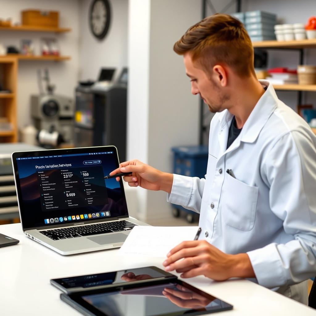 Tekniker der giver pristilbud på MacBook skærm reparation