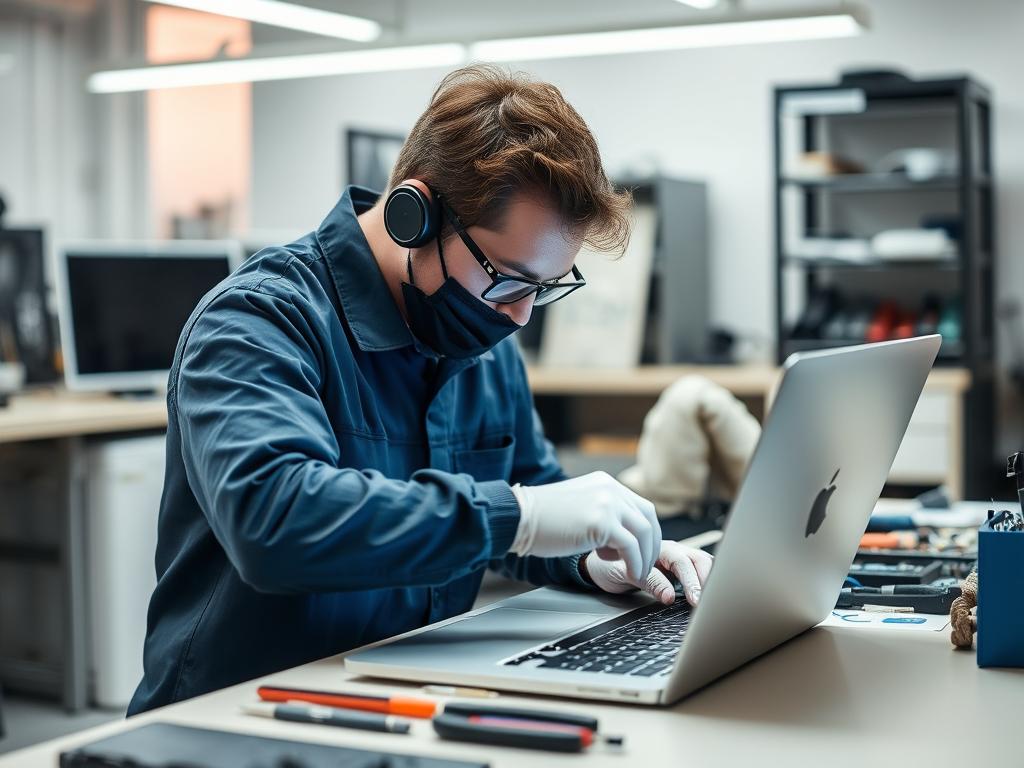 Tekniker der reparerer MacBook skærm i København værksted