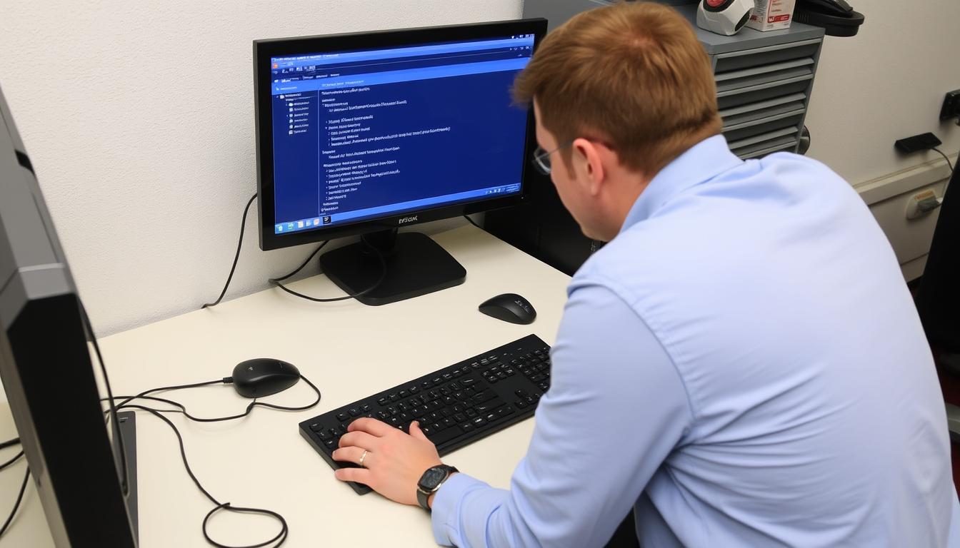 Tekniker der udfører en hurtig PC diagnose og fejlfinding i København