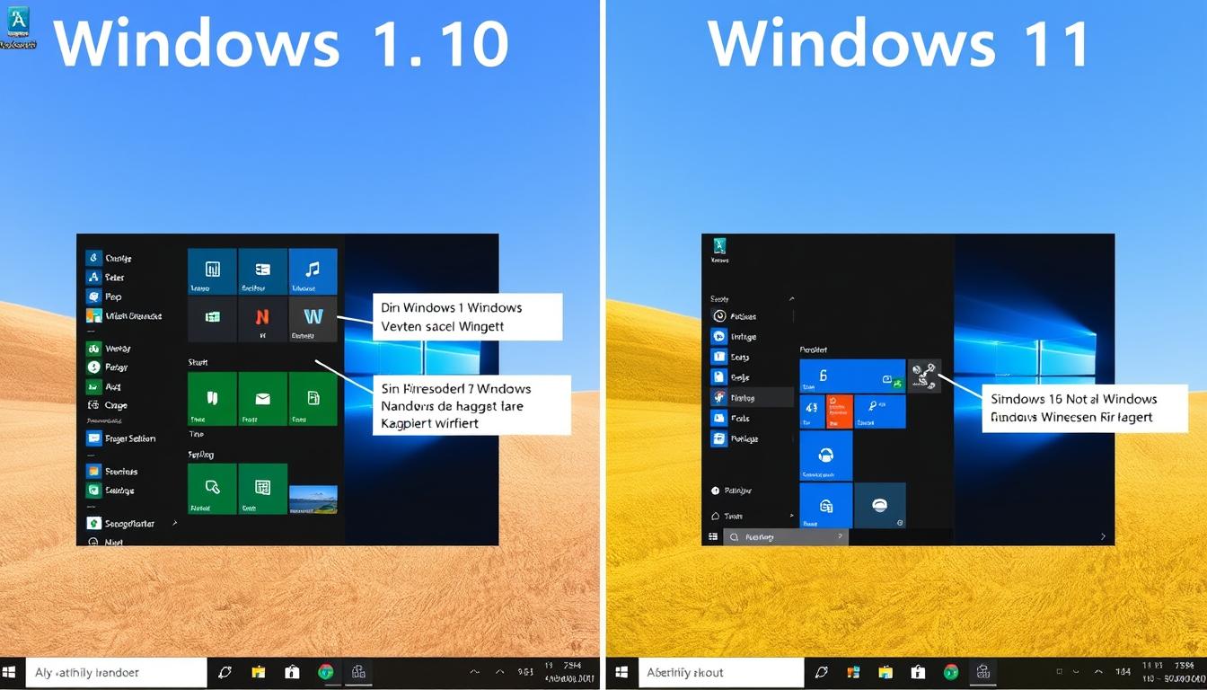 Før og efter sammenligning af Windows 10 og Windows 11 interface