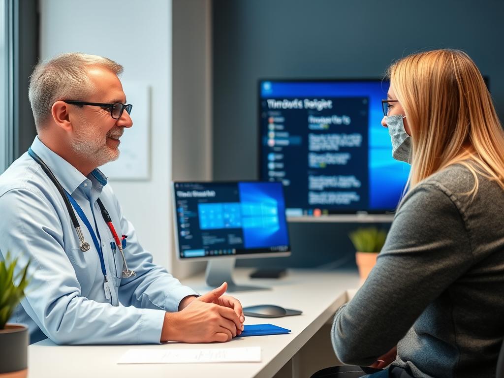 PCklinik tekniker der besvarer kundens spørgsmål om opgradering til Windows 11